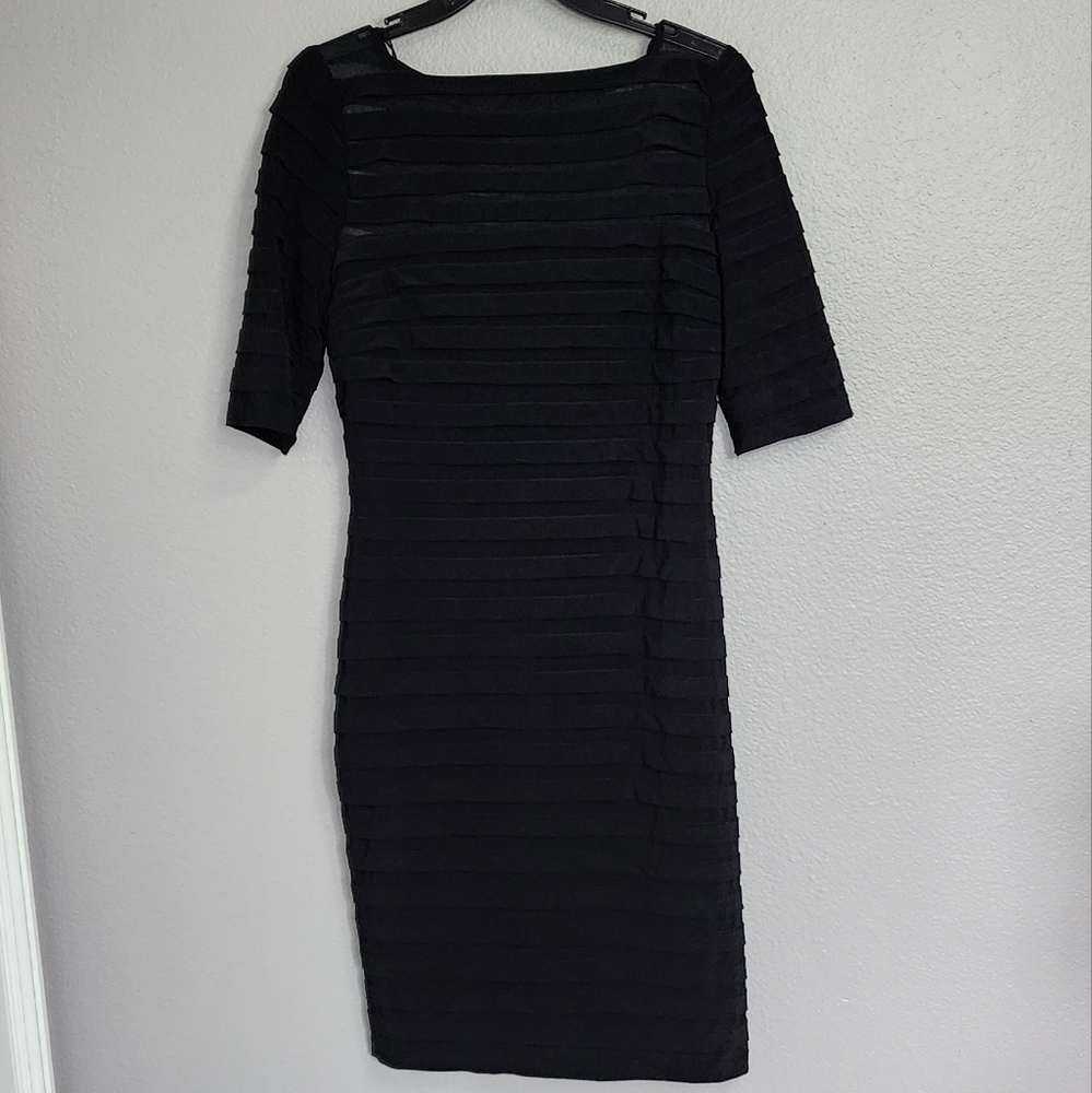 Adrianna Papell Womens Pleated Tiered Black  Dress/ Size 8